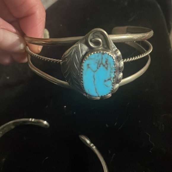 Silver tone and Turquoise Cuff Bracelets set - Picture 2 of 9